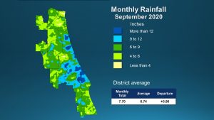 A map illustrates rainfall conditions in August