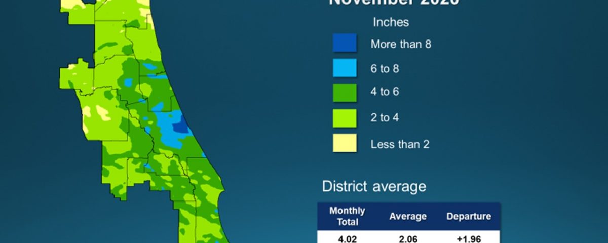 A map illustrates rainfall conditions in November across the St. Johns River Water Management District