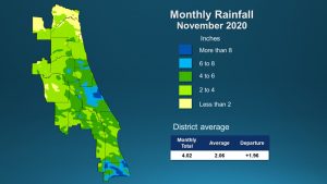 A map illustrates rainfall conditions in November across the St. Johns River Water Management District