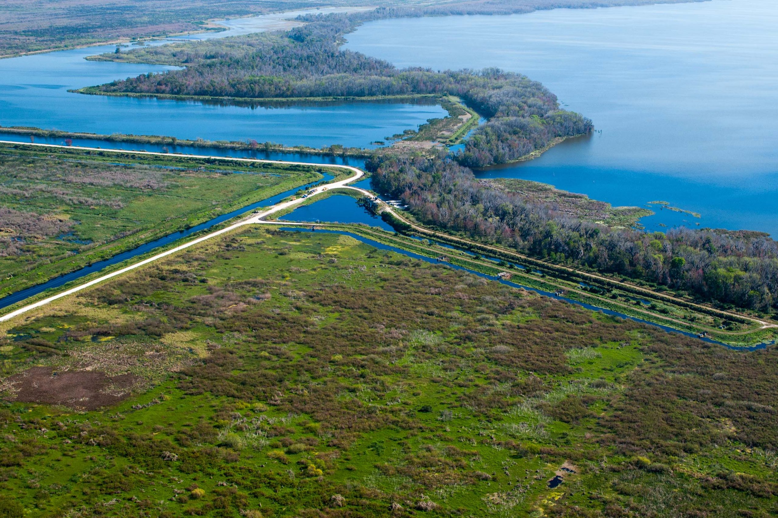 Aerial view of a lagoon