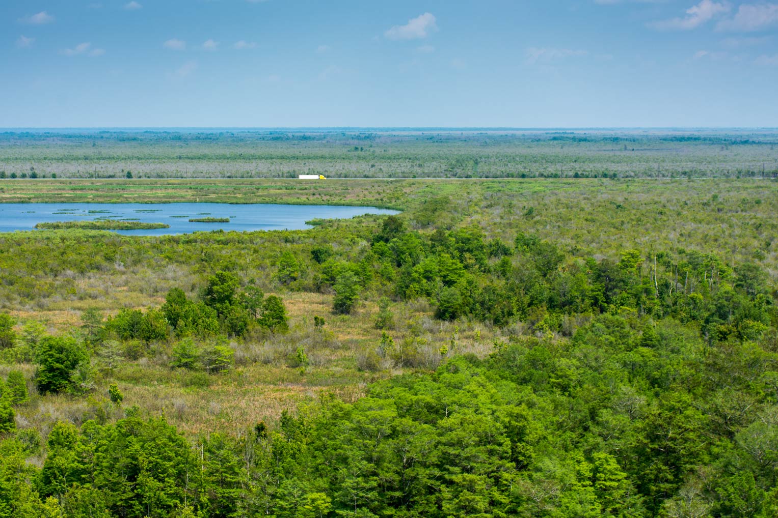 Aerial view of a water control structures in the Upper St. Johns River Basin Project