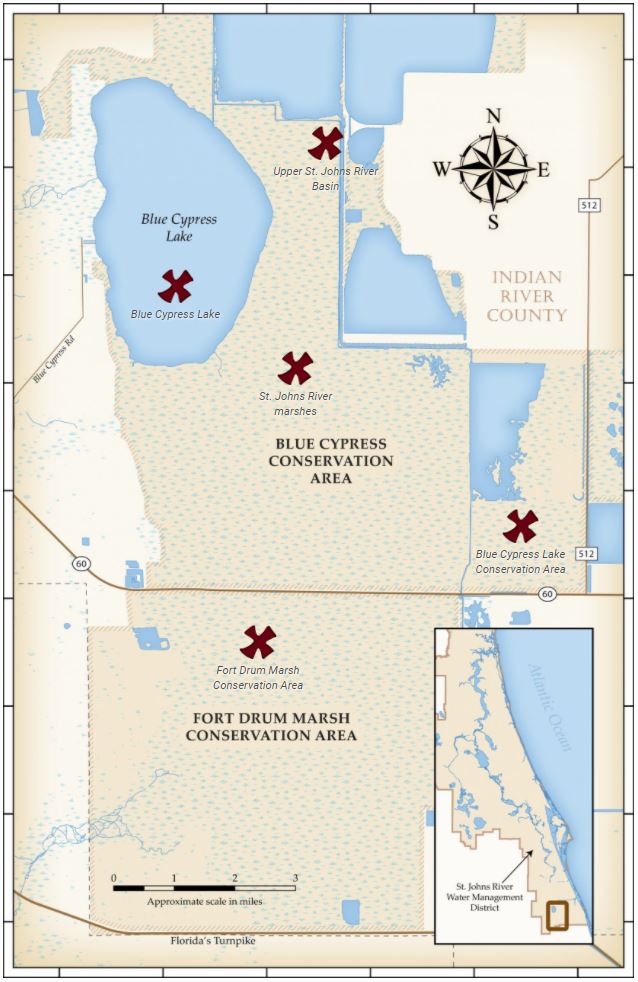 Map of the upper basin of the St. Johns River