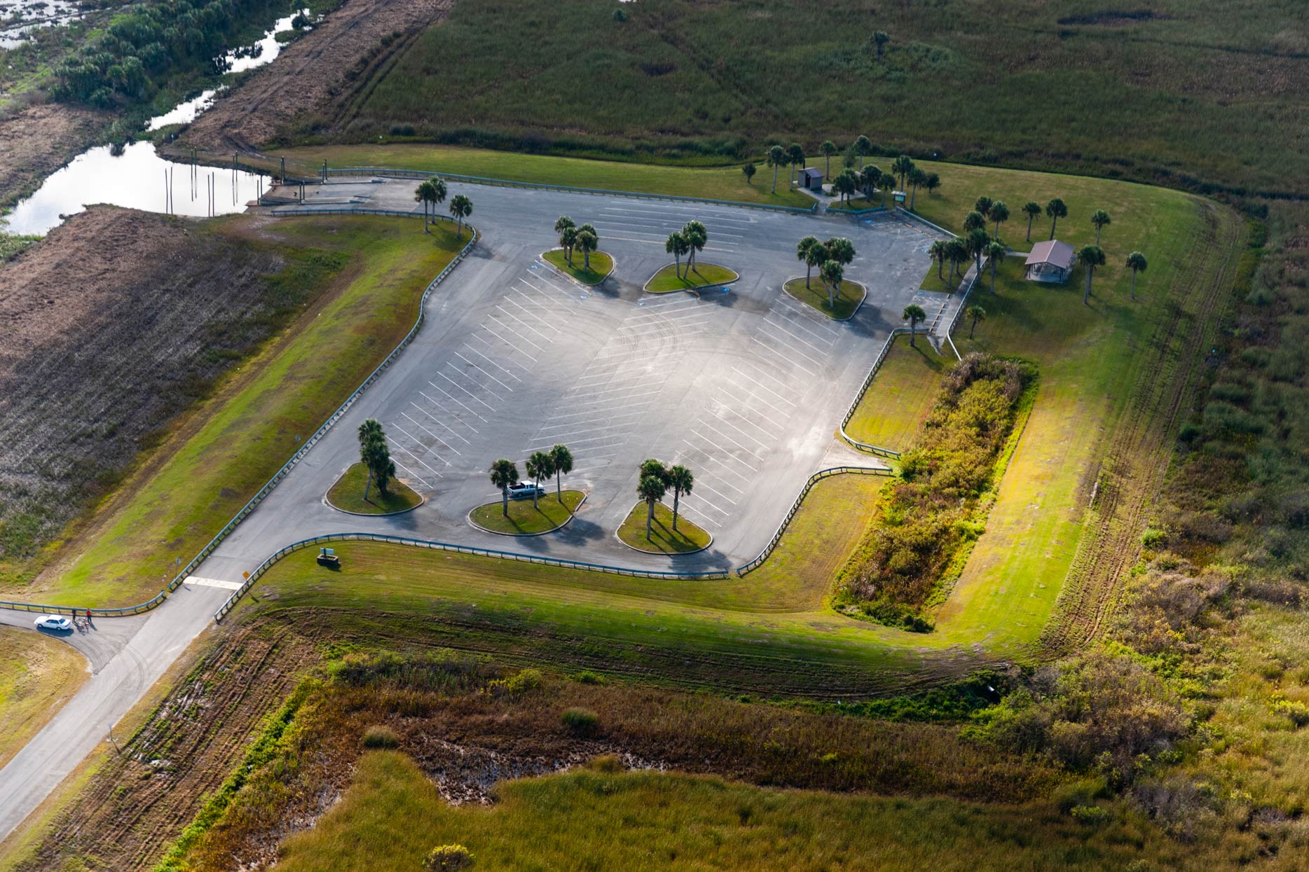 Aerial view of a parking lot