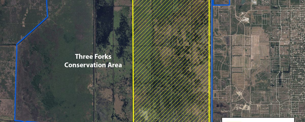Map of Three Forks Conservation Area with indication of burn area