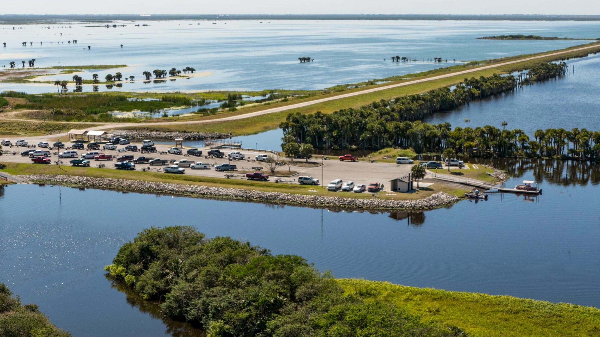 Aerial view of a parking lot