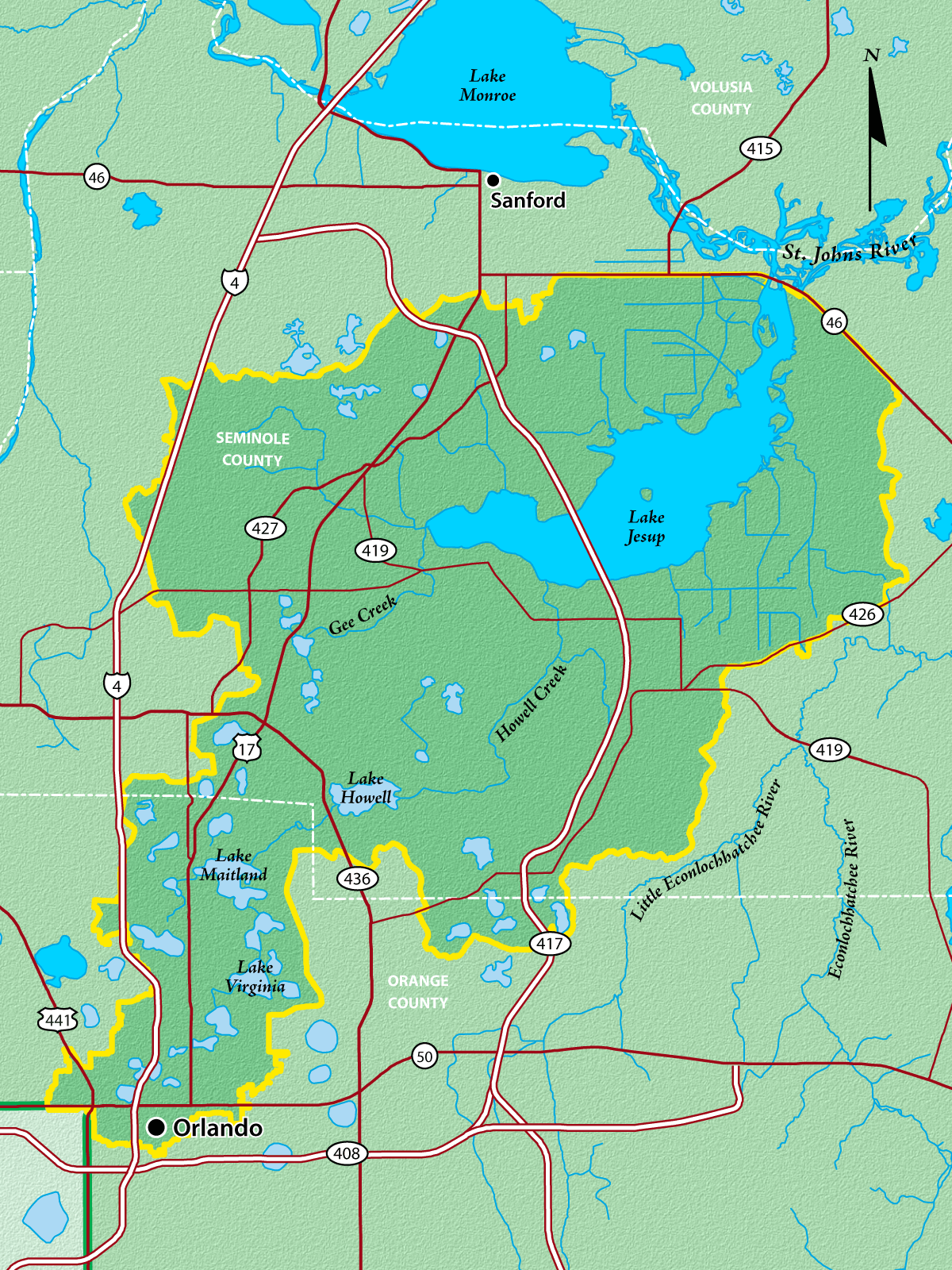Map of Lake Jesup
