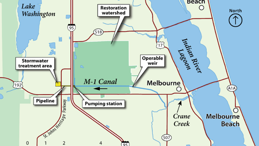 Illustrated map of Crane Creek / M-1 Canal project