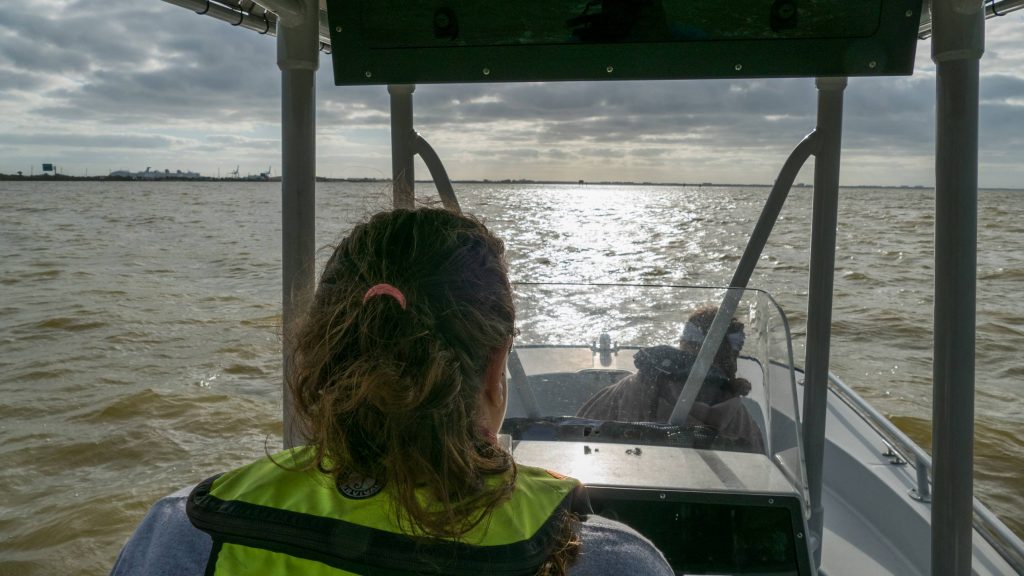 District staff on the Indian River Lagoon in a boat