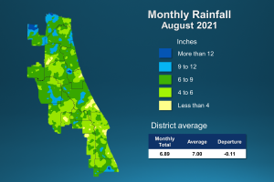 Map and table showing rainfall in August 2021