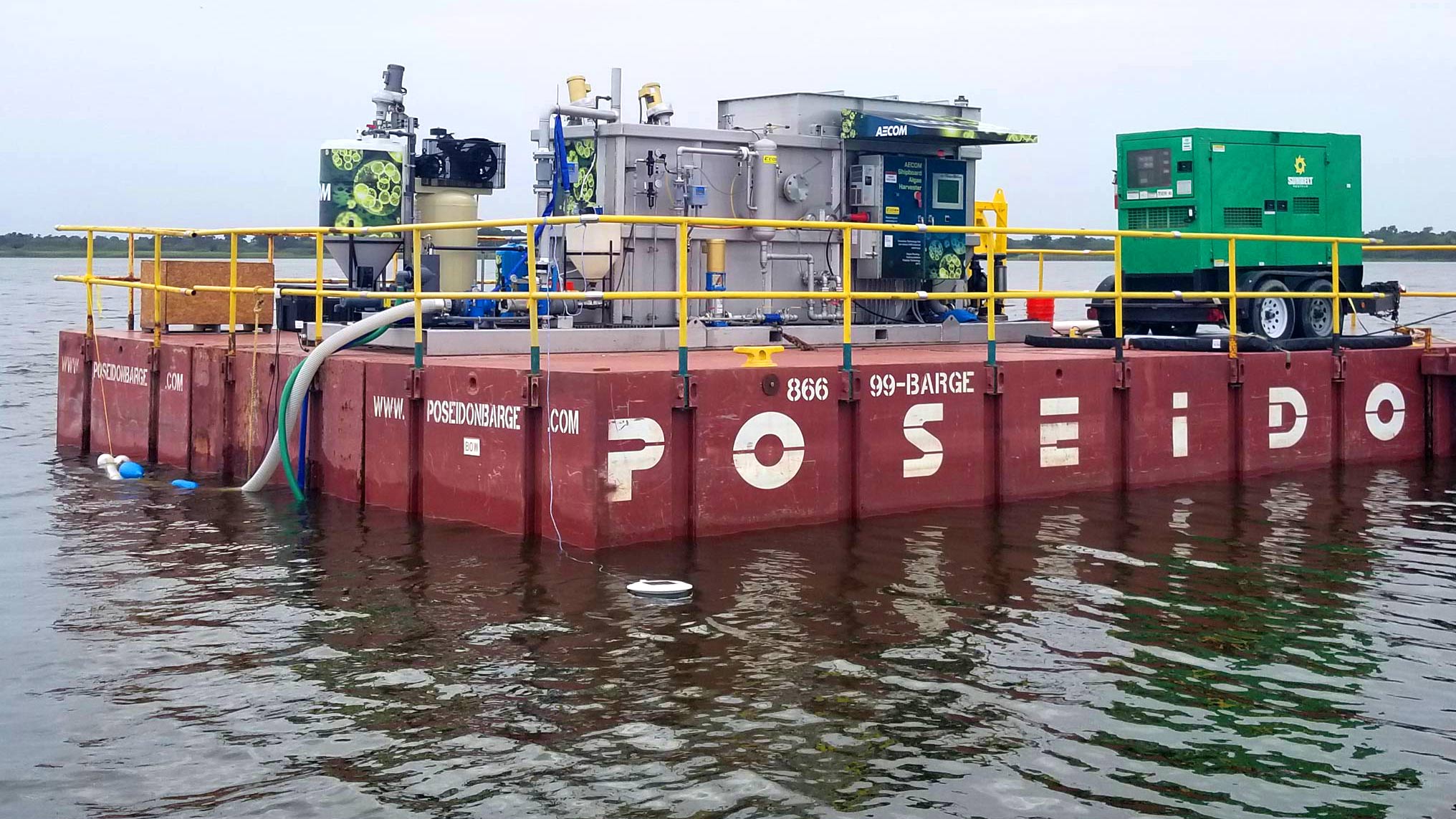 A harvesting unit mounted on a barge
