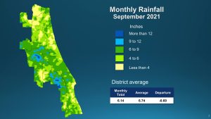 Map and table showing rainfall in August 2021