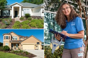 Two Florida Water Star homes pictured next to Deirdre Irwin
