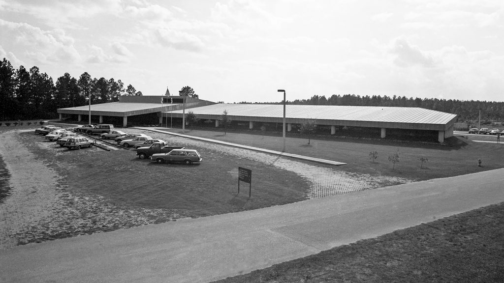 Black and white photo of The District’s Administration Building
