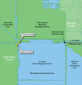 The two airboat crossings shown above will be closed for as long as two months while repairs are made to structure S-96