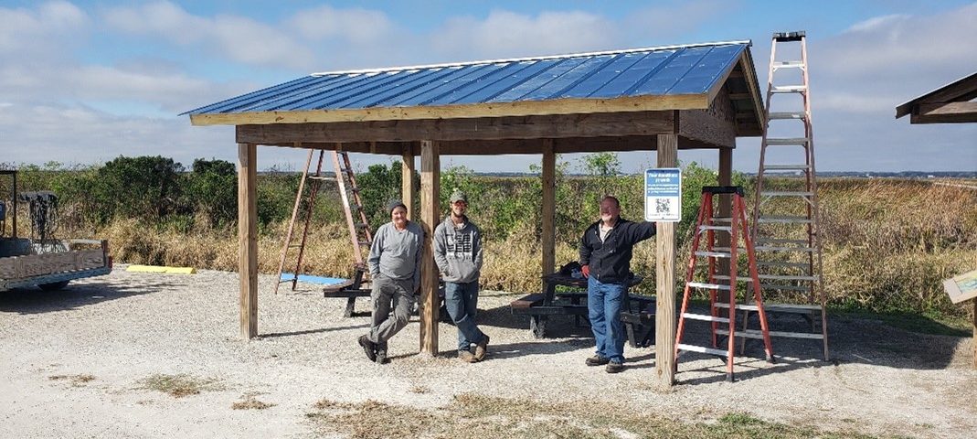 workers building a shelter area at Lake Apopka Wildlife Drive