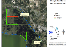 A map illustrates road closures at Lake Apopka North Shore