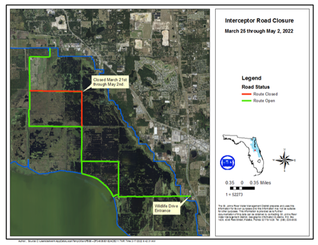 A map illustrates road closures at Lake Apopka North Shore