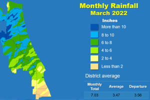Map and table showing rainfall in March 2022