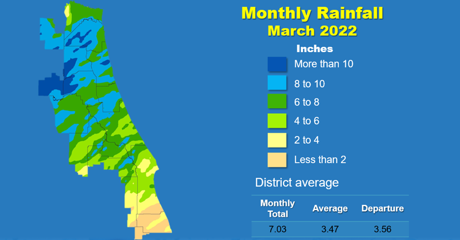 Map and table showing rainfall in March 2022