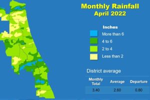 Map and table showing rainfall in April 2022