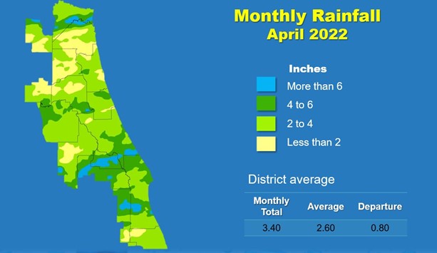 Map and table showing rainfall in April 2022