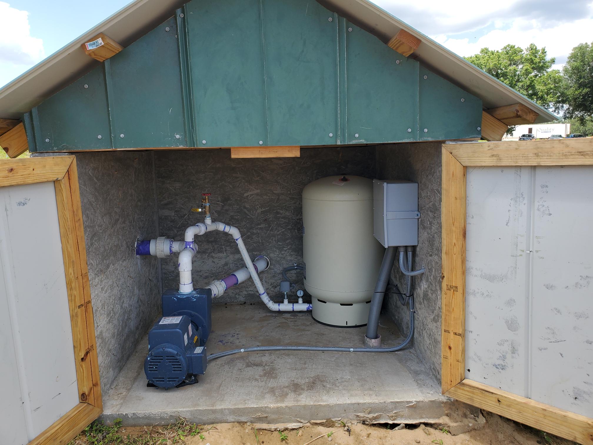 Water pump in a shed