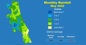 Map and table showing rainfall in April 2022