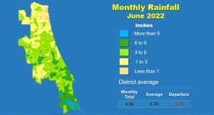 Map and table showing rainfall in April 2022