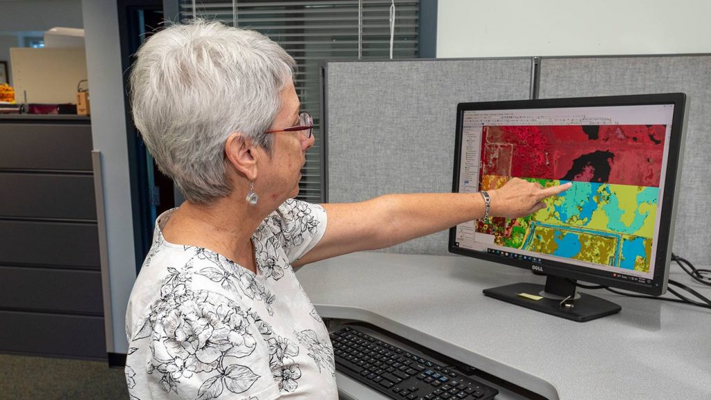 Dr. Dianne Hall works on a mapping project in her Palatka office