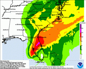 Colored map of heavy rainfall