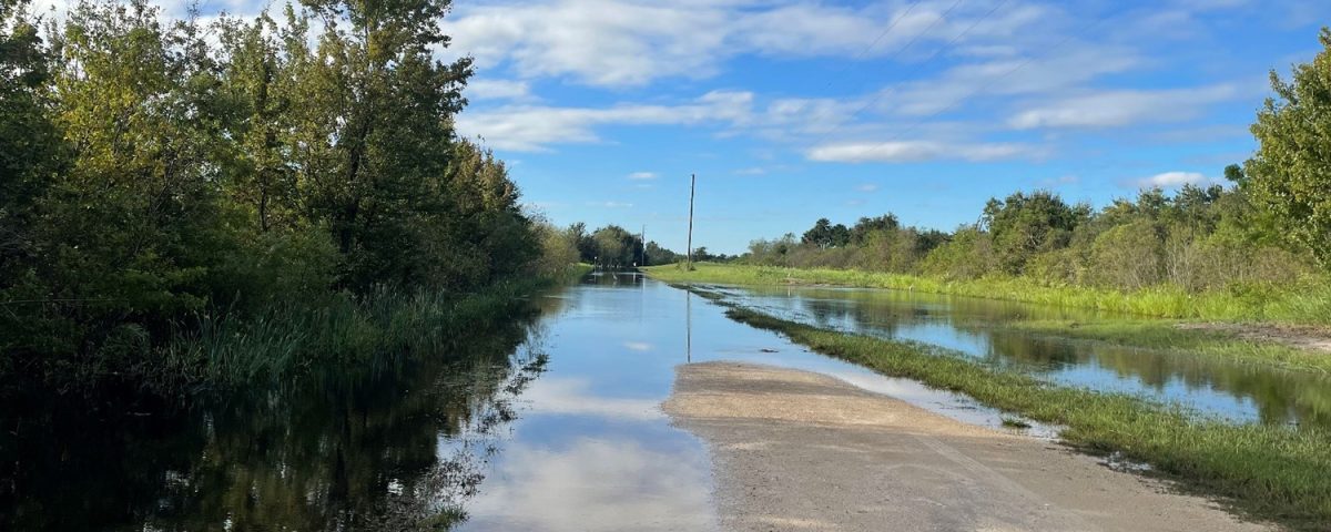 water over a gravel road