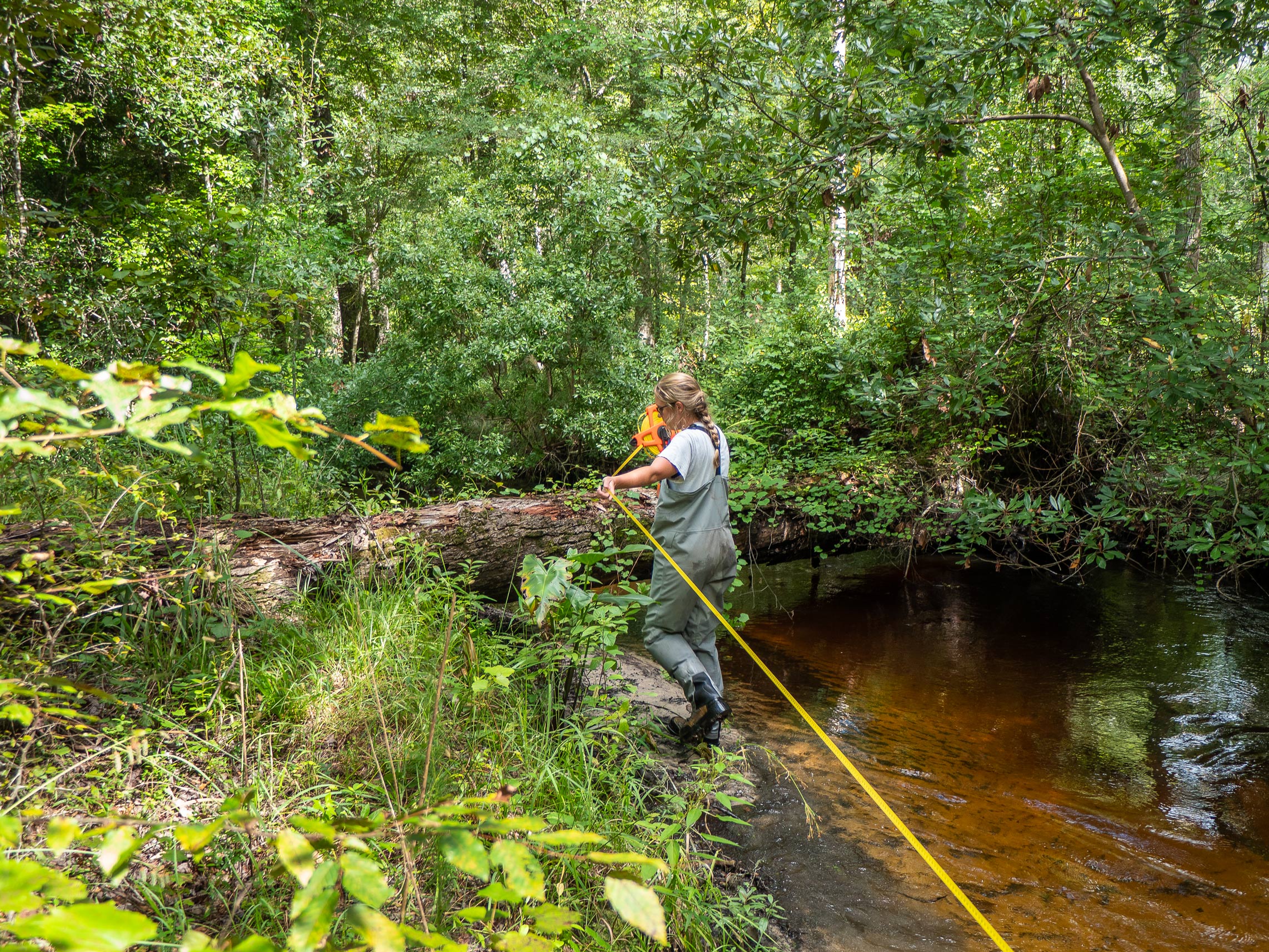 Erin Tice surveying a stream