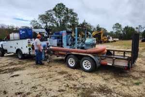 Members of the District’s Pump Strike Team staged three six-inch pumps in Flagler County to help alleviate flooding in the area.