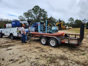 Members of the District’s Pump Strike Team staged three six-inch pumps in Flagler County to help alleviate flooding in the area.
