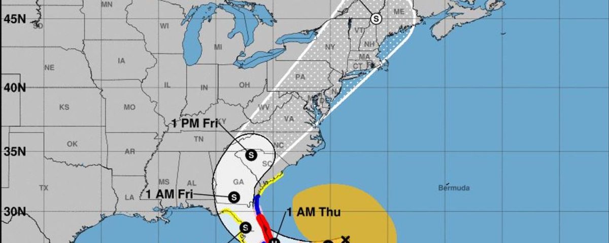 Map showing track of hurricane Nicole