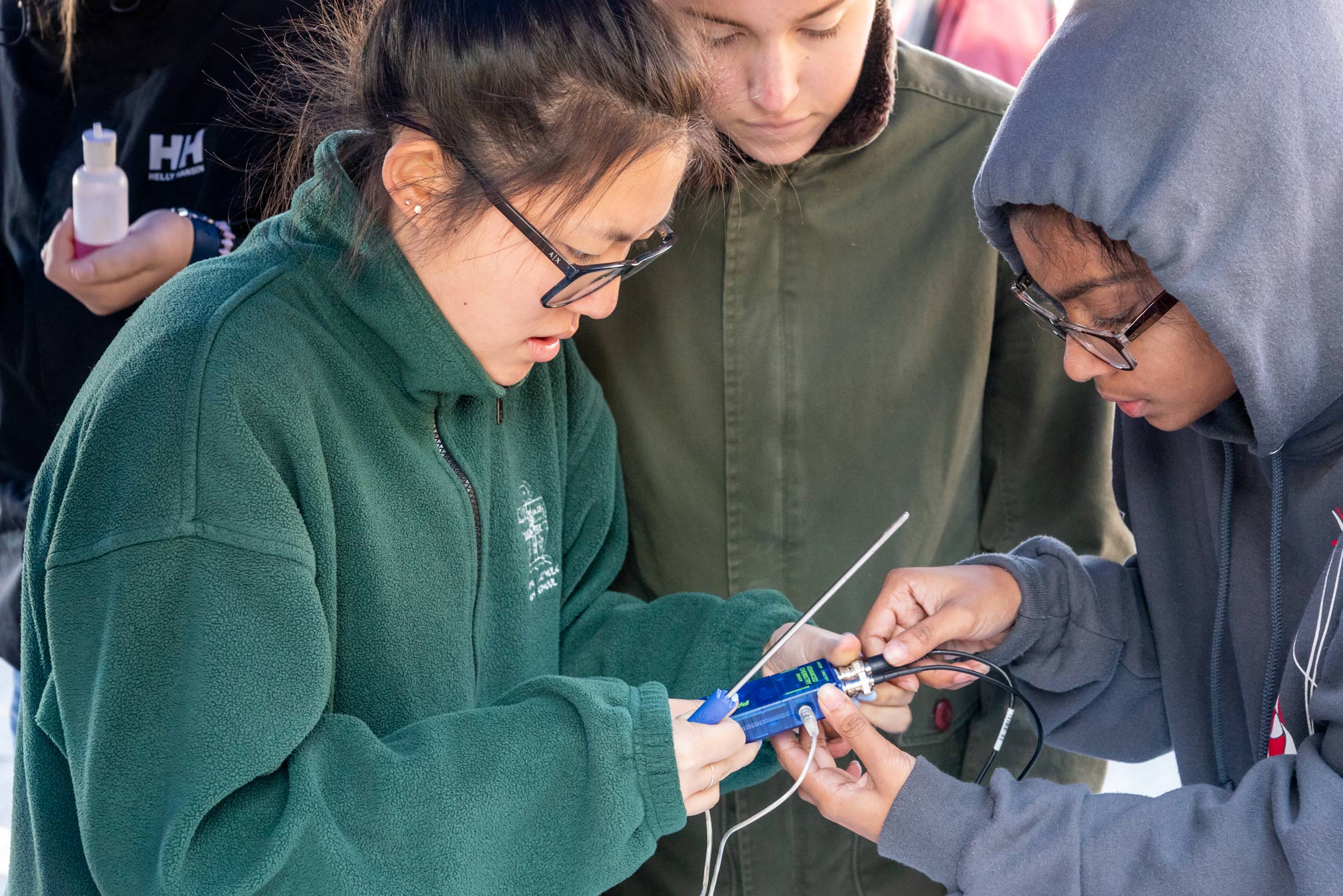 Students prepare for a water quality reading