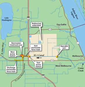Map of Crane Creek M-1 Canal Flow Restoration project.