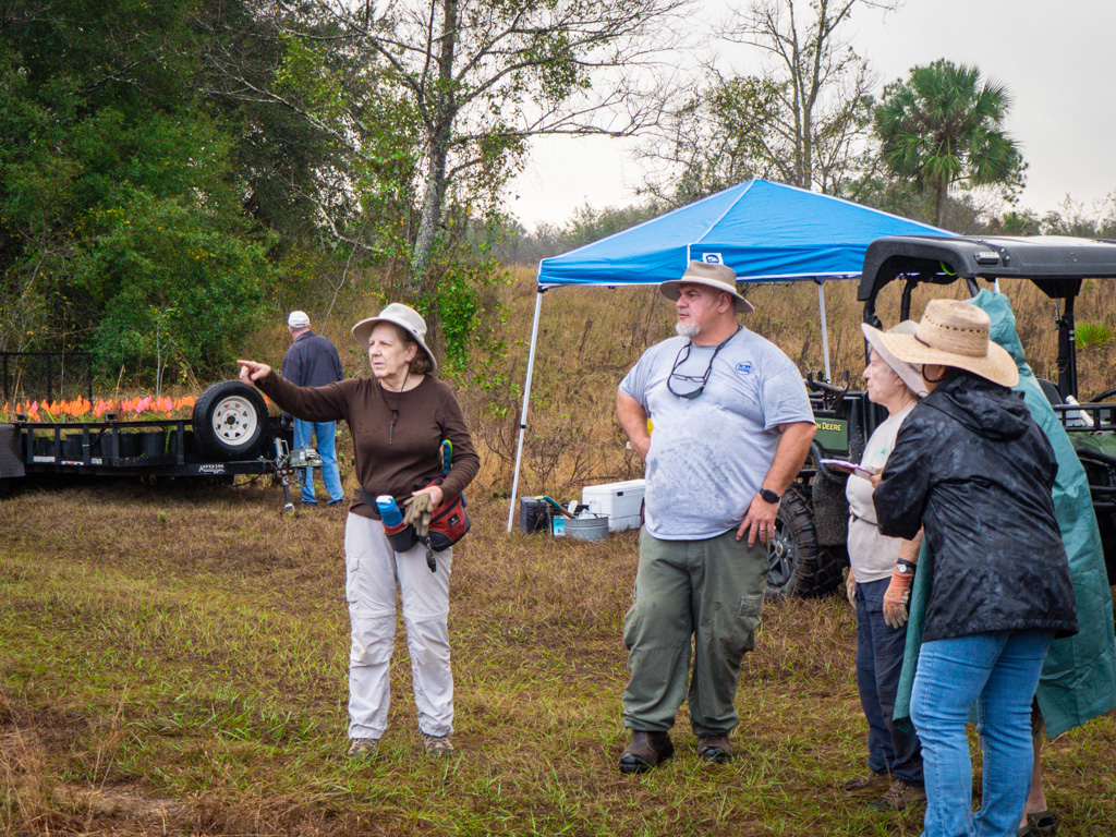 District staff looking onto a field