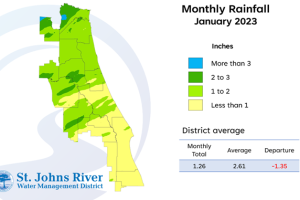 Map and table showing rainfall in January 2023