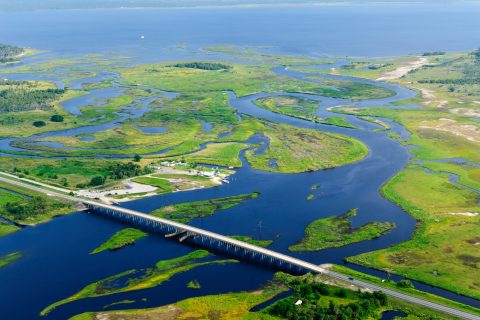 Aerial - St. Johns River flowing into Lake Harney