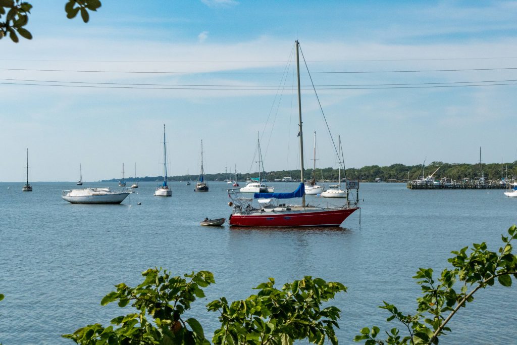 Sailboats anchored throughout the Indian River Lagoon
