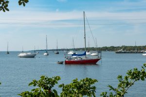 Sailboats anchored throughout the Indian River Lagoon