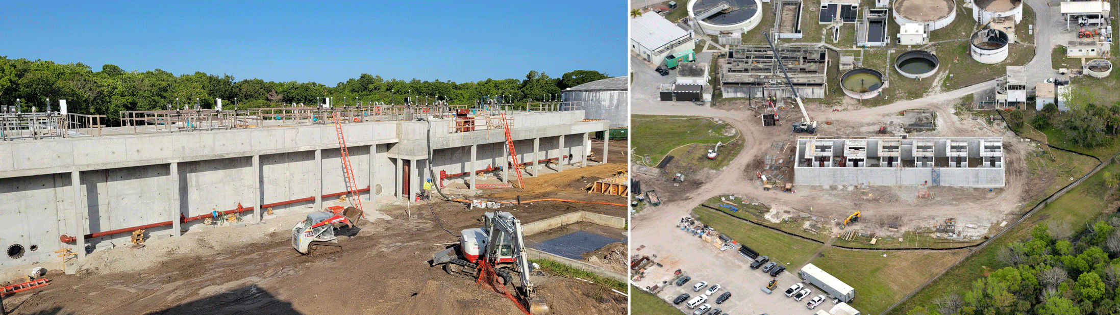 Ground and aerial views of a construction site