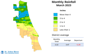 Map and table showing rainfall in March 2023