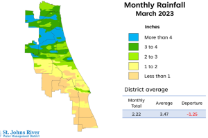 Map and table showing rainfall in April 2023