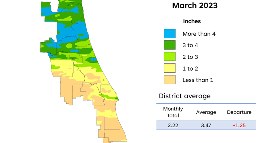Map and table showing rainfall in April 2023