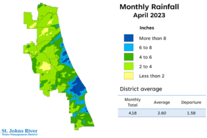 Map and table showing rainfall in April 2023