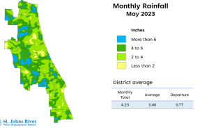Map and table showing rainfall in April 2023
