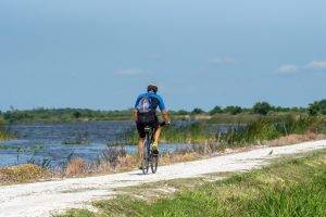 Man riding a bicycle on a trail