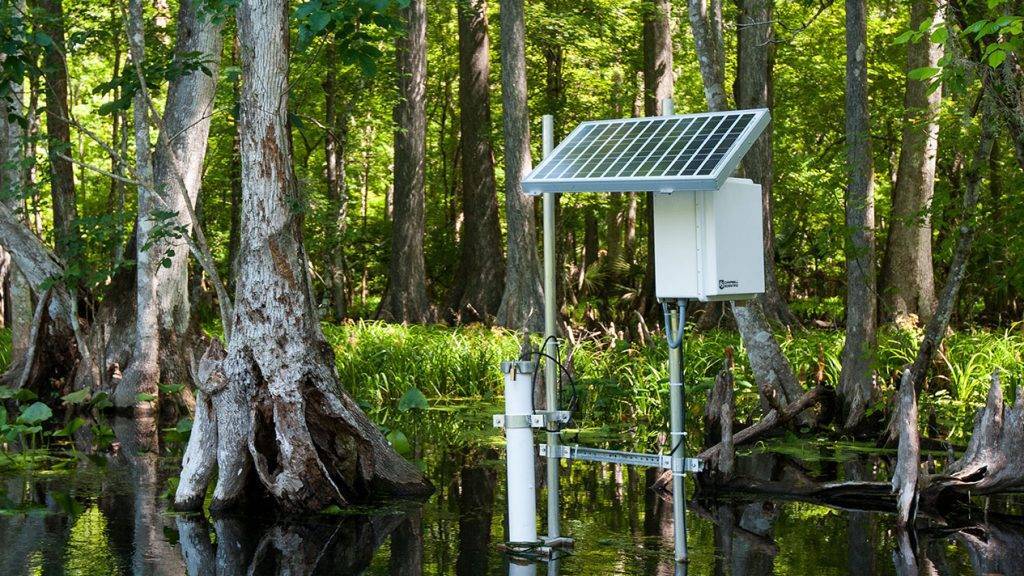 Solar panel powering a monitoring station
